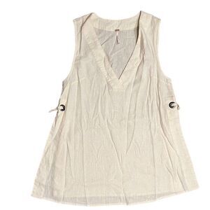 Free People Top Women’s XS Cream Linen Blend V Neck Layer Lagenlook Boho‎ Ecru
